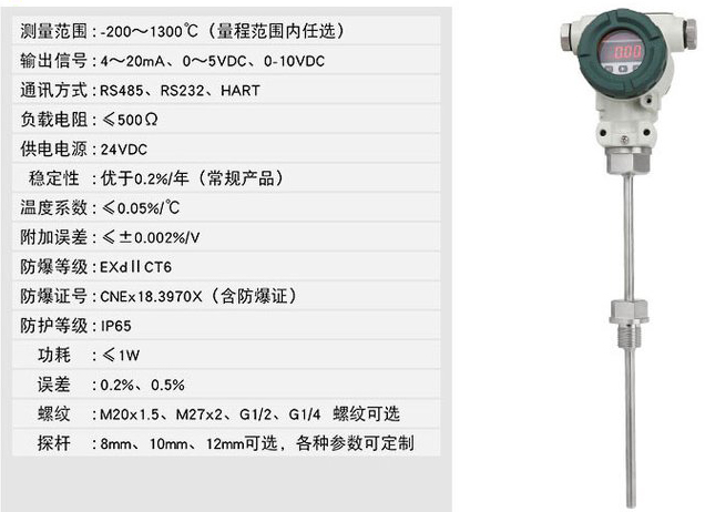 高溫溫度變送器技術參數(shù)對照表